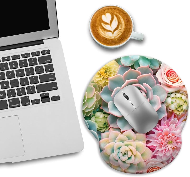 LIMKRIAN Succulents Ergonomic Mouse Pad with Wrist Rest, Gaming Mouse Pad with Wrist Support, Funny Computer Mousepad with Non-Slip Pain Relief PU Base, Cute Office Desk Accessories Decor Supplies - Image 3
